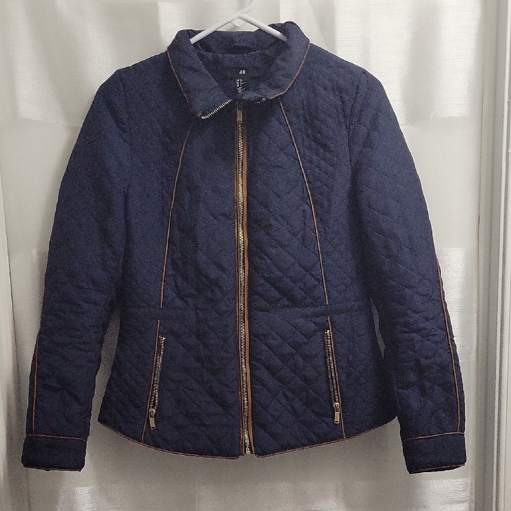 H&M Dark Blue Quilted Puffer with Gold Details